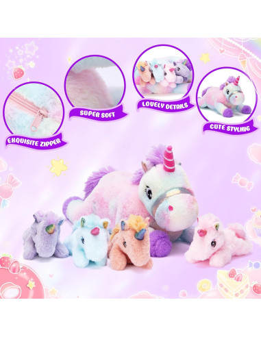 IKASA Juguete de Peluche Mamá Unicornio y Bebé 43 cm