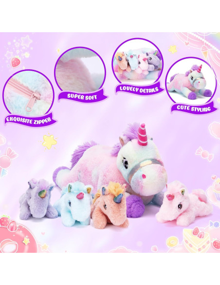 IKASA Juguete de Peluche Mamá Unicornio y Bebé 43 cm