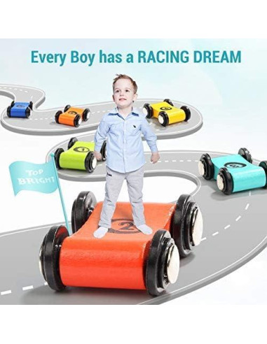 Pista de Carreras de Madera TOP BRIGHT con 6 Coches y Garaje