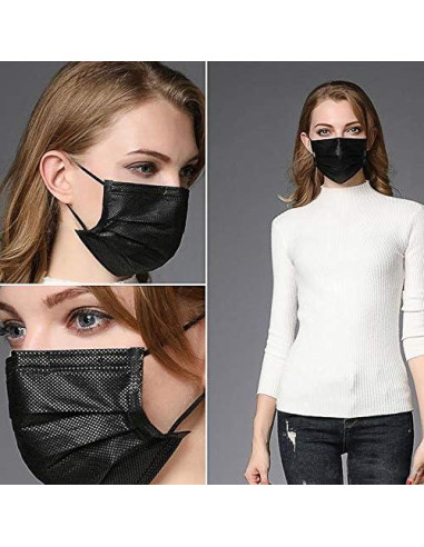 Mascarillas Desechables Negras NNPCBT 100 Piezas con Filtro