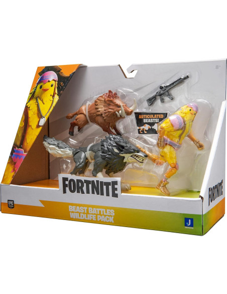 Figuras Fortnite Lobo, Jabalí y Cluck 10 cm con Rifle