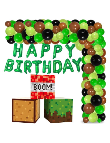 Kit de Decoración de Fiesta de Cumpleaños Pixel Miner 110 Piezas