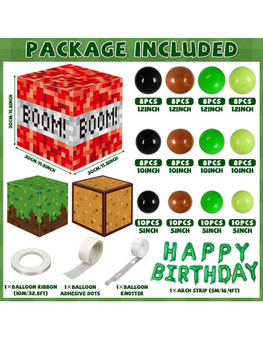 Kit de Decoración de Fiesta de Cumpleaños Pixel Miner 110 Piezas