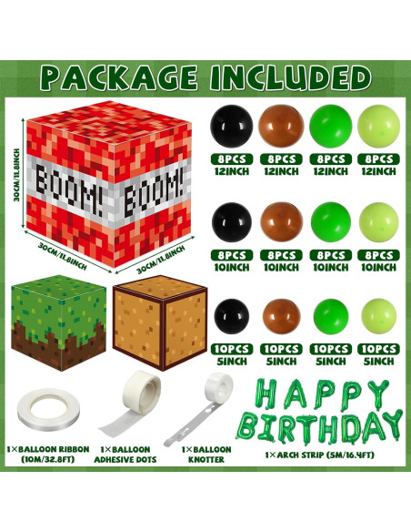 Kit de Decoración de Fiesta de Cumpleaños Pixel Miner 110 Piezas