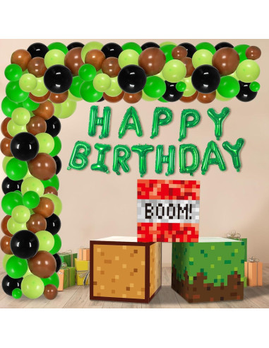 Kit de Decoración de Fiesta de Cumpleaños Pixel Miner 110 Piezas