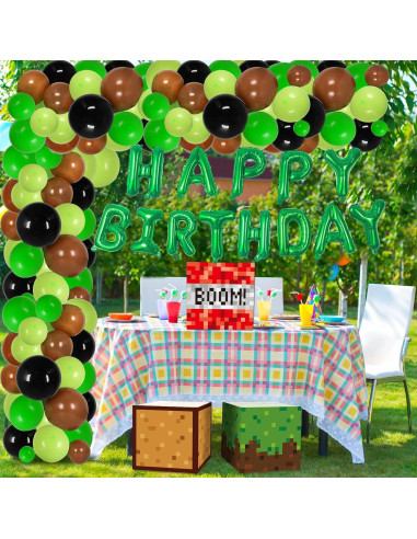 Kit de Decoración de Fiesta de Cumpleaños Pixel Miner 110 Piezas