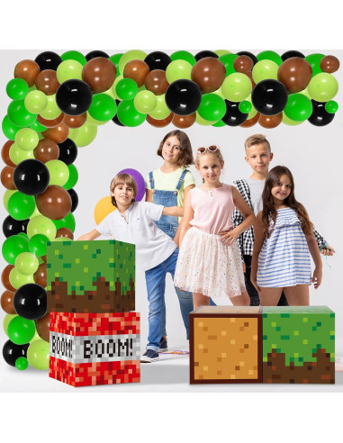 Kit de Decoración de Fiesta de Cumpleaños Pixel Miner 110 Piezas