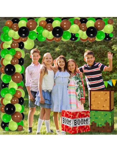 Kit de Decoración de Fiesta de Cumpleaños Pixel Miner 110 Piezas