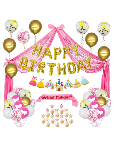 Decoraciones de Fiesta de Princesa Ywediim - Globos y Cortinas