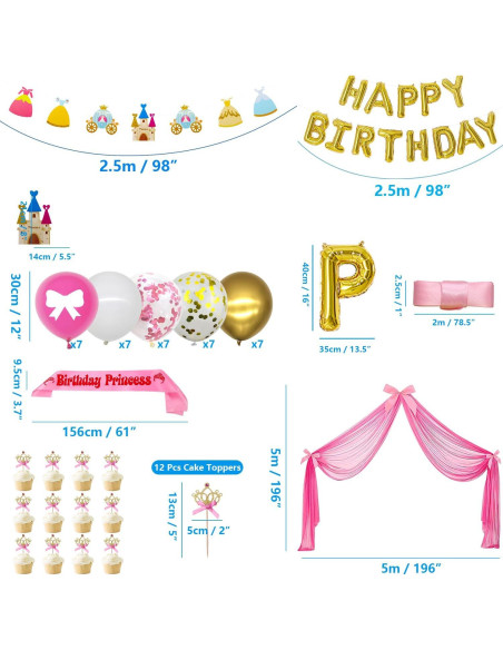 Decoraciones de Fiesta de Princesa Ywediim - Globos y Cortinas