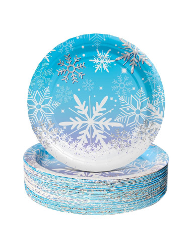 Platos de Papel Desechables AFZMON 50 Unidades 18 cm Copos de Nieve