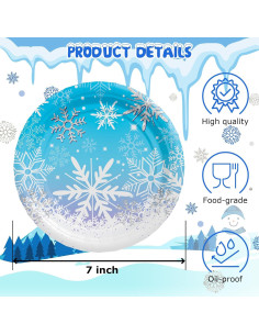Platos de Papel Desechables AFZMON 50 Unidades 18 cm Copos de Nieve 2
