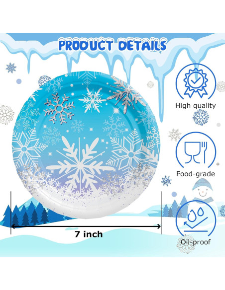 Platos de Papel Desechables AFZMON 50 Unidades 18 cm Copos de Nieve