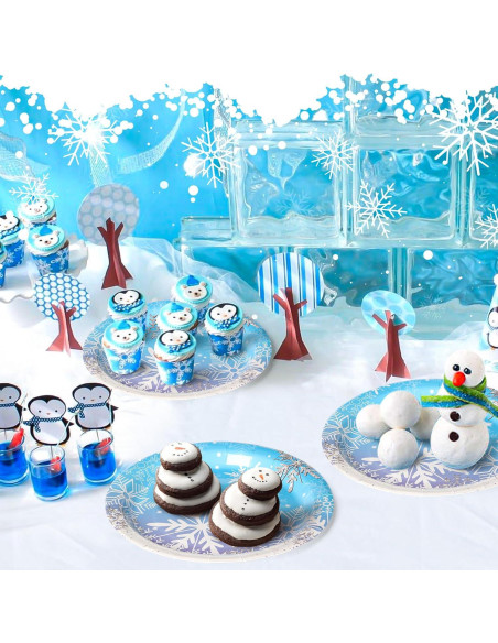 Platos de Papel Desechables AFZMON 50 Unidades 18 cm Copos de Nieve
