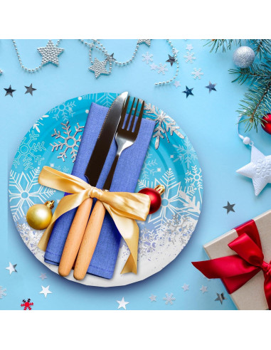 Platos de Papel Desechables AFZMON 50 Unidades 18 cm Copos de Nieve