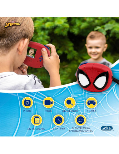 Cámara Digital para Niños eKids Spiderman 16MP con Tarjeta SD