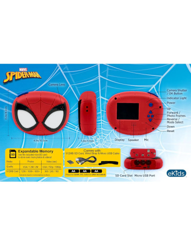 Cámara Digital para Niños eKids Spiderman 16MP con Tarjeta SD