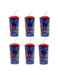 Paquete de 6 Vasos Reutilizables PJ Masks 473ml con Tapas y Pajitas