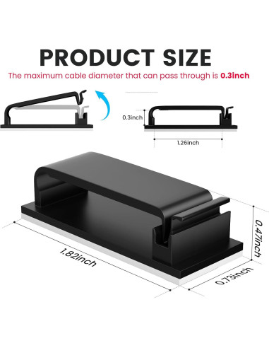 Clip de Gestión de Cables Adhesivo Tezop 20 Pcs Negro