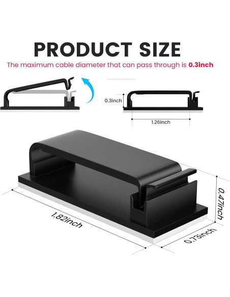 Clip de Gestión de Cables Adhesivo Tezop 20 Pcs Negro