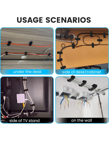 Clip de Gestión de Cables Adhesivo Tezop 20 Pcs Negro