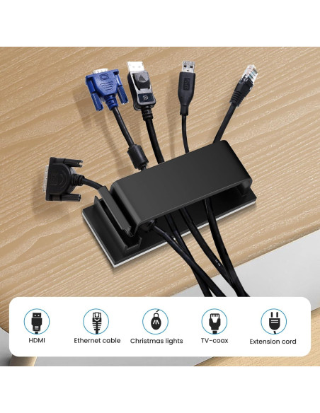Clip de Gestión de Cables Adhesivo Tezop 20 Pcs Negro