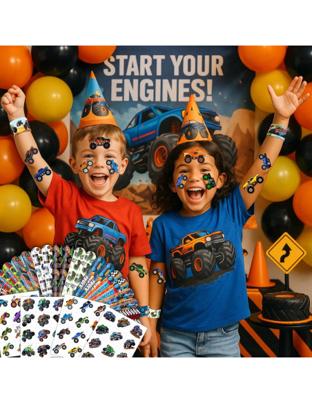 Set Fiesta Camiones Monstruo 72PCS - 48 Tatuajes + 24 Pulseras Set Fiesta Camiones Monstruo 72PCS - 48 Tatuajes + 24 Pulseras