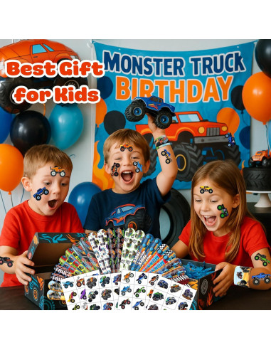 Set Fiesta Camiones Monstruo 72PCS - 48 Tatuajes + 24 Pulseras