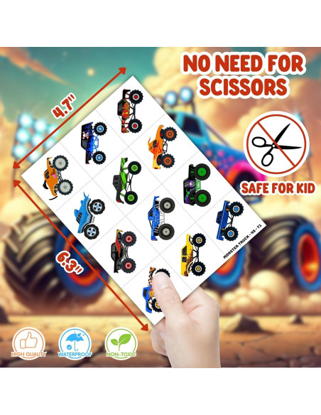 Set Fiesta Camiones Monstruo 72PCS - 48 Tatuajes + 24 Pulseras Set Fiesta Camiones Monstruo 72PCS - 48 Tatuajes + 24 Pulseras