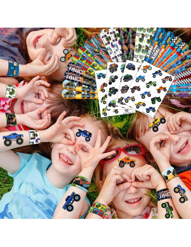 Set Fiesta Camiones Monstruo 72PCS - 48 Tatuajes + 24 Pulseras