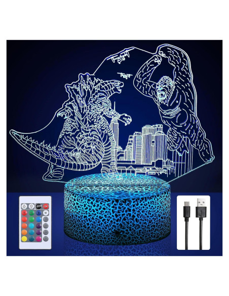 Luz Nocturna LED 3D Godzilla vs King Kong con Control Remoto