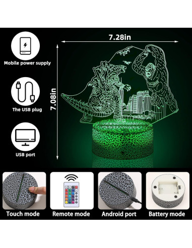 Luz Nocturna LED 3D Godzilla vs King Kong con Control Remoto