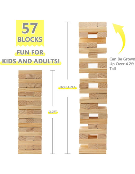 Torre de Caída Gigante GOROCK 57 Pcs Madera 1.28 m Juego Jardín