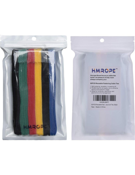 Bridas de Cable Reutilizables Hmrope 60PCS 15cm Microfibra