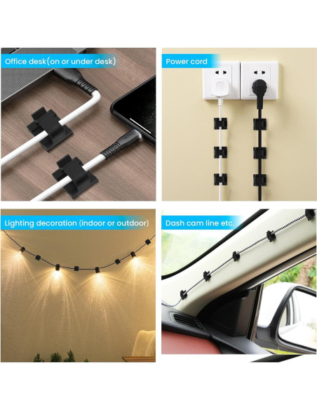 30 Clips Adhesivos TEZOP Negros para Gestión de Cables