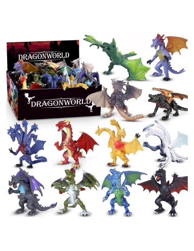 Juego de 12 Figuras de Dragón Realistas KarberDark 10.16 cm