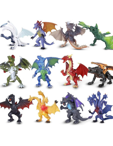 Juego de 12 Figuras de Dragón Realistas KarberDark 10.16 cm