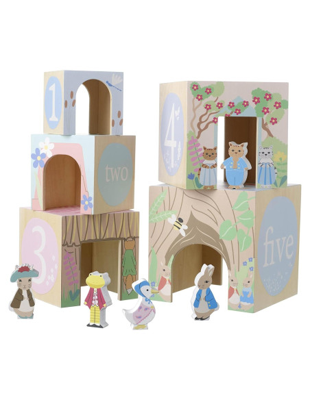 Cubos de Apilamiento de Madera Peter Rabbit - 5 Cubos y Figuras