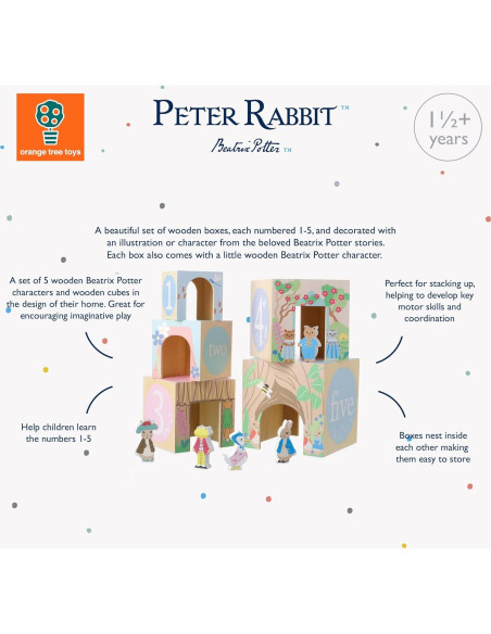 Cubos de Apilamiento de Madera Peter Rabbit - 5 Cubos y Figuras