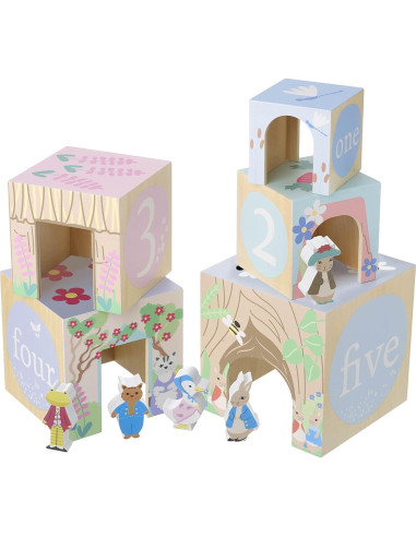 Cubos de Apilamiento de Madera Peter Rabbit - 5 Cubos y Figuras