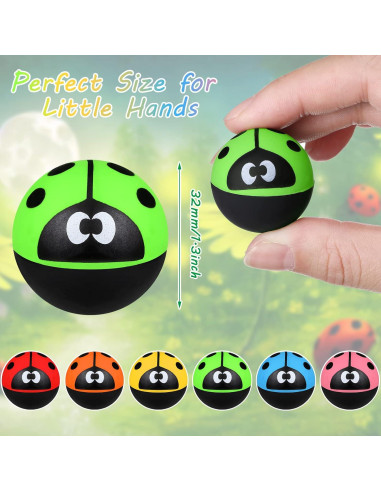 24 Pelotas Rebotadoras de Mariquita Sotiff 32 mm Goma 6 Colores