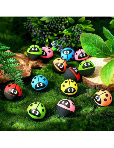 24 Pelotas Rebotadoras de Mariquita Sotiff 32 mm Goma 6 Colores