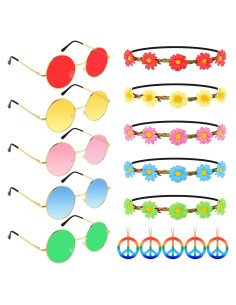 Conjunto de Accesorios de Disfraz Hippie 30 Piezas Morcheiong