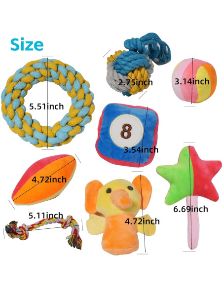 Juguetes para Perros QM - Paquete de 15, Peluche y Cuerda Juguetes para Perros QM - Paquete de 15, Peluche y Cuerda