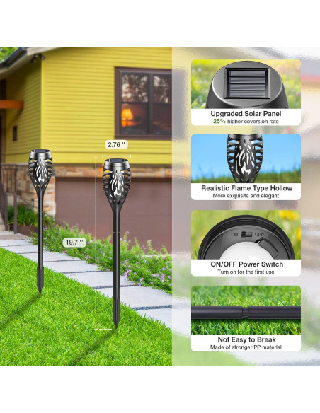 Luces Solares de Antorcha BONLION - Paquete de 10 LED Amarillo