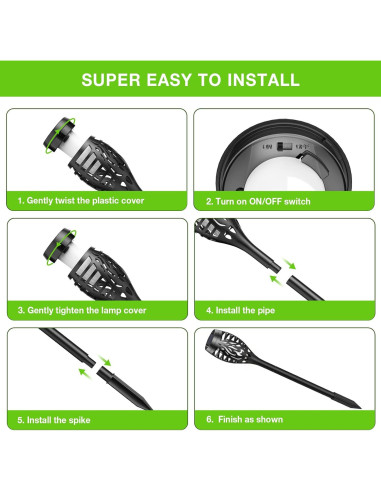 Luces Solares de Antorcha BONLION - Paquete de 10 LED Amarillo