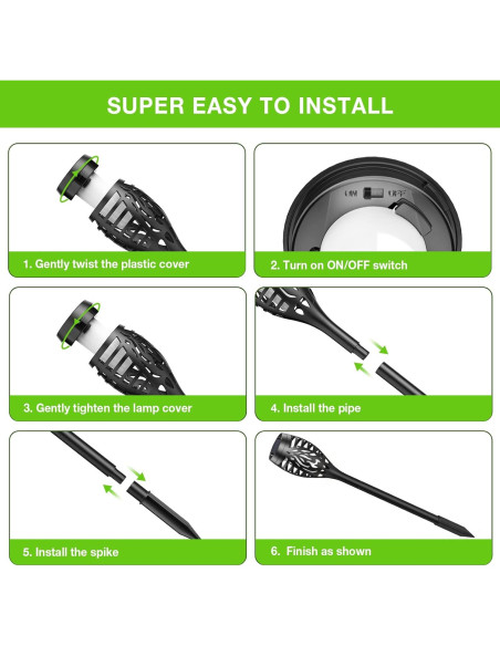 Luces Solares de Antorcha BONLION - Paquete de 10 LED Amarillo