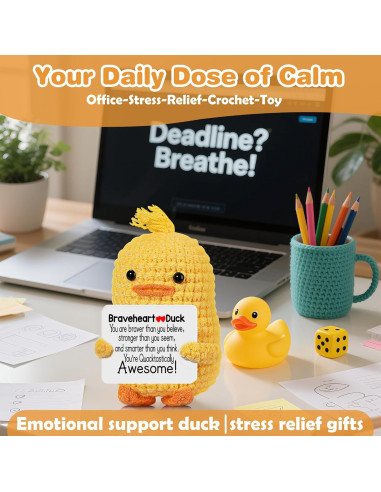 Pato de Ganchillo RoomyRoc 8.9 cm - Juguete Antiestrés Hecho a Mano