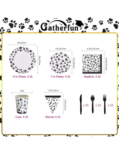 Suministros de Fiesta Huellas de Perro Gatherfun para 25 Personas