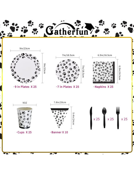 Suministros de Fiesta Huellas de Perro Gatherfun para 25 Personas